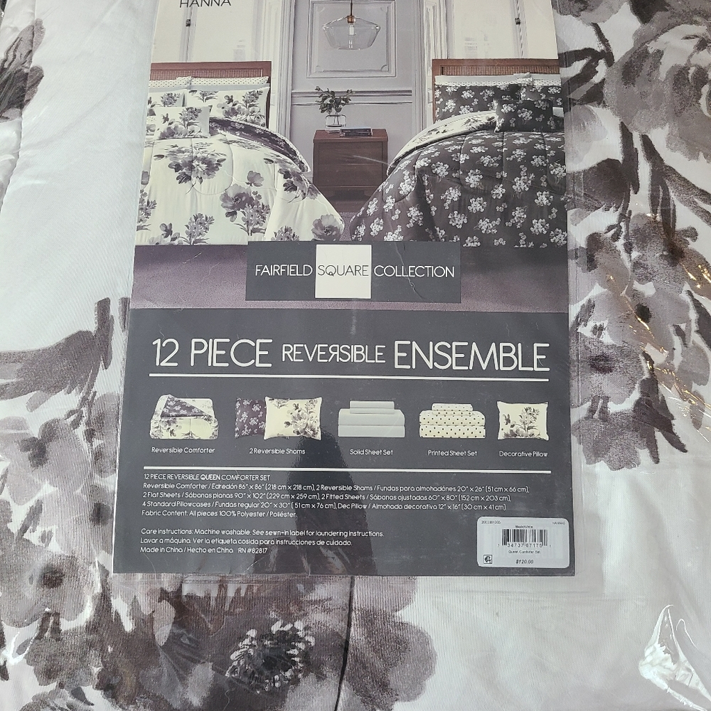 NWT queen 12 piece Hanna reversible bed set